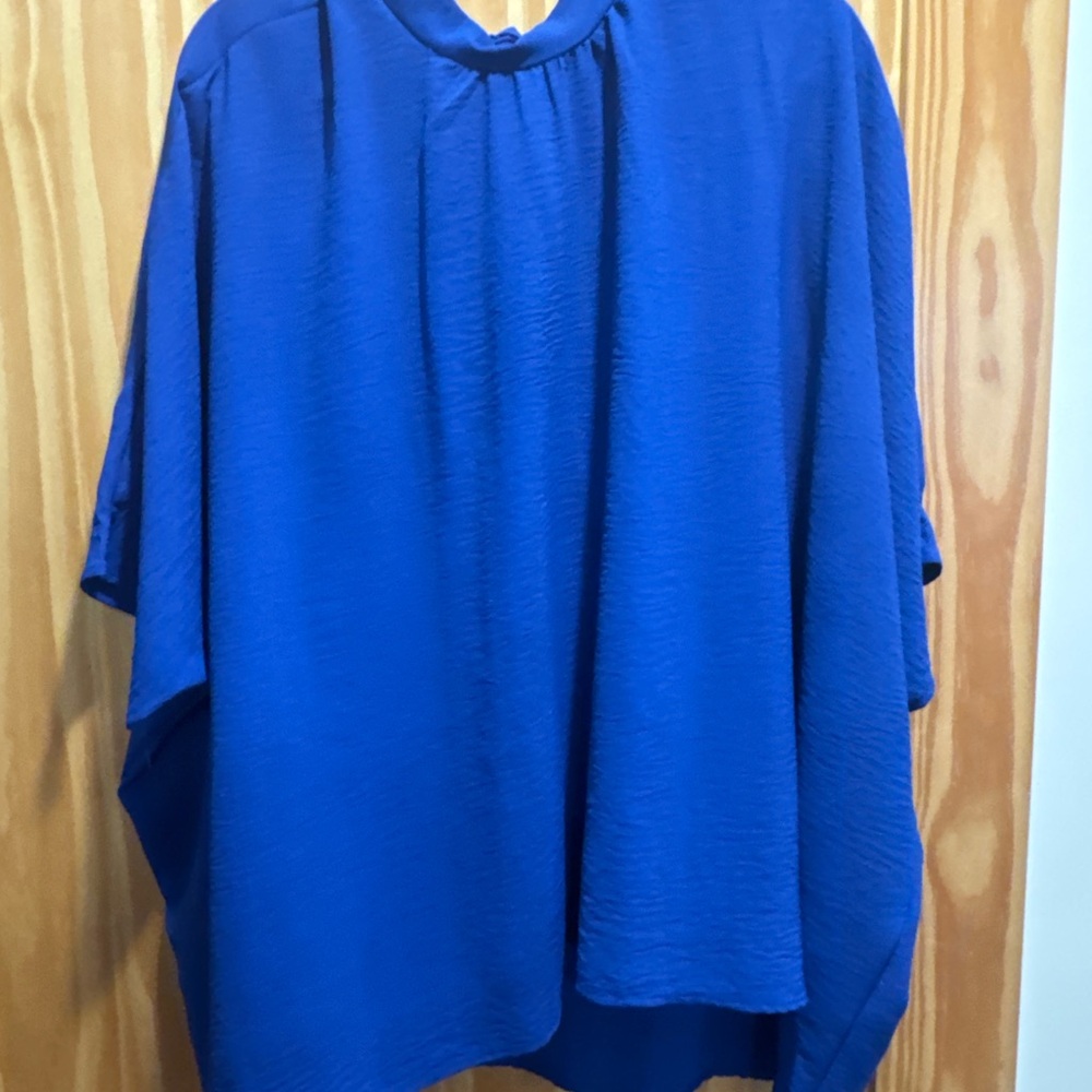 Royal Blue Flowy Tie-Neck Top – Size XL